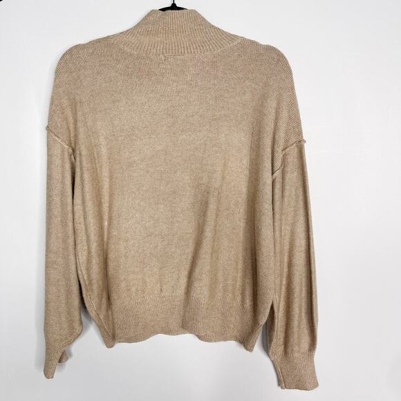 New Lush Small S Brown Latte Side Button Mock Neck Sweater Pullover Wool Blend - Picture 2 of 7
